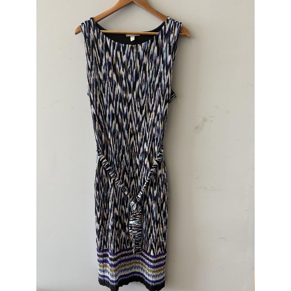 Dana Buchman Dress Womens L Multicolor Geometric Belted Jersey Knee Length
